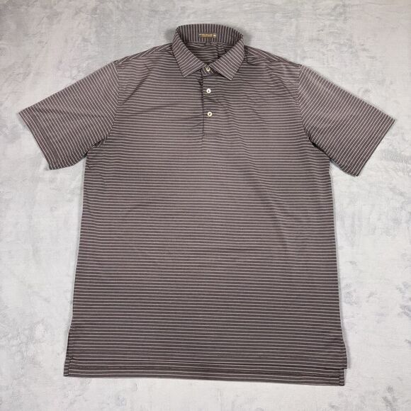 Peter Millar Summer Comfort Golf Polo Men's Size Large Gray Pink Striped Shirt - Picture 2 of 7